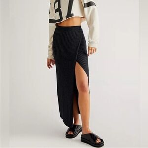 Free People Better Days Ribbed Knit Midi Sweater Skirt Navy Blue